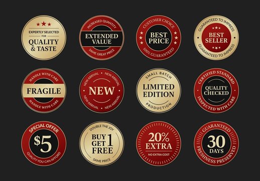 Vintage Marketing Sticker Badge Set, Retro Label, Seal, Price Tag Vector Icons for Product Packaging