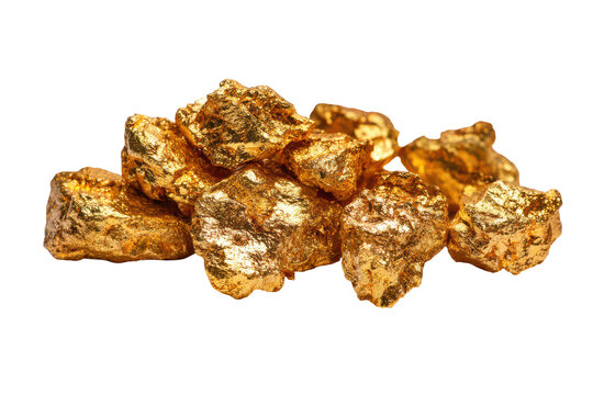 Heap of raw gold nuggets isolated on transparent background. Heap of raw gold nuggets piled together isolated on white background.
