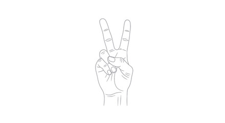 Obraz premium Hand Showing Peace Sign, Two Fingers Up, Line Art, Isolated on White Background