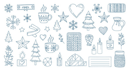 Fototapeta premium Cozy Winter Holiday Elements Collection Hand Drawn Festive Christmas Icons and Symbols for Seasonal Design