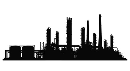 Obraz premium Industrial refinery complex against a white background, striking silhouette