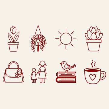 Mother's Day Line Art Icon Set Minimalist Family and Lifestyle Elements