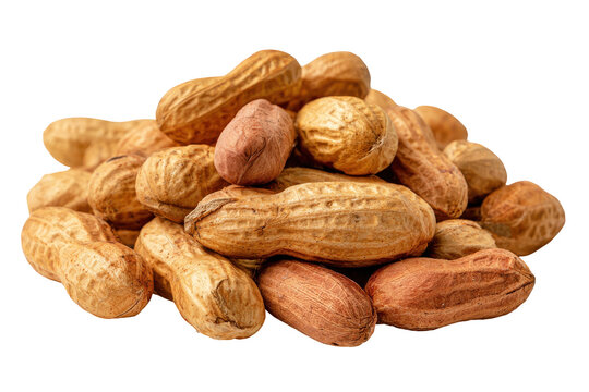 Pile of unshelled peanuts isolated on transparent background. Pile of raw unshelled and shelled peanuts isolated on white background.