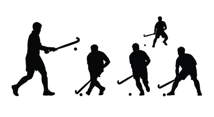 Field hockey players in action, dynamic poses captured in silhouette © IMkM00i76