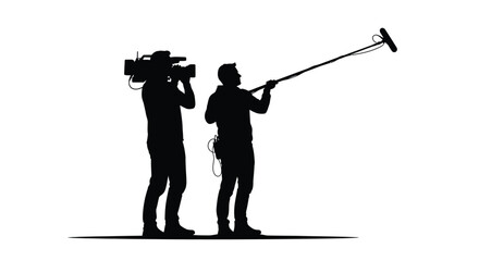 Film crew operating camera and boom microphone, distinct silhouette © IMkM00i76