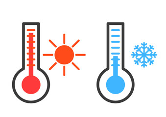高温注意と低温注意の気温アイコンセットのイラスト｜High Temperature and Low Temperature Warning Icon Set Illustration