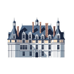 Elegant french chateau with slate roof and turrets showcasing classic architecture on a white background