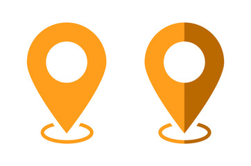 Orange Pin Point Location and GPS Symbol icons with flat and split shade style for navigation and mapping on transparent background.