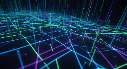 Obraz premium Abstract Network Grid with Glowing Lines and Nodes, Digital Connection Concept