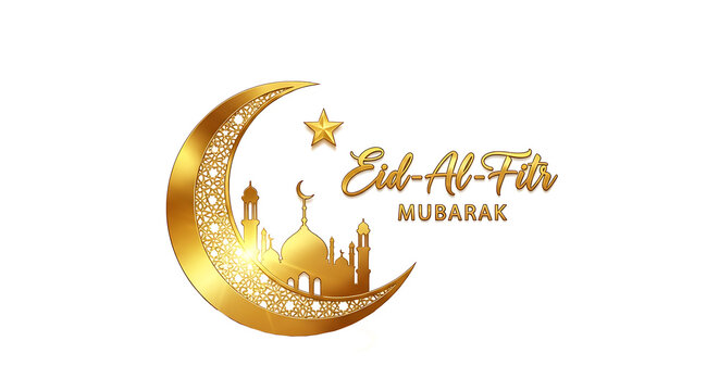 Celebratory moon and star design with happy festival text in vibrant colors. PNG isolated on transparent background