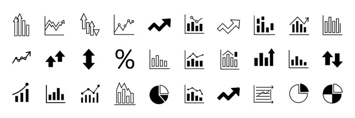 Increase and Decrease icon set. Business growth and fall graph symbol. Vector illustration.