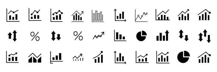 Increase and Decrease icon set. Business growth and fall graph symbol. Vector illustration.