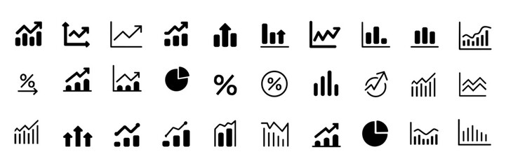 Increase and Decrease icon set. Business growth and fall graph symbol. Vector illustration.