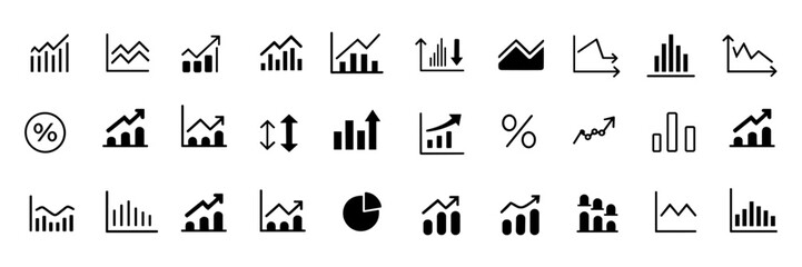 Increase and Decrease icon set. Business growth and fall graph symbol. Vector illustration.