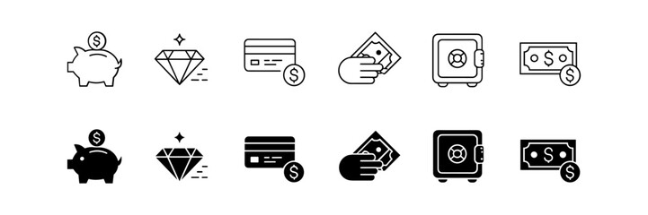 Money icon set. Dollar and Euro symbol. Vector illustration.