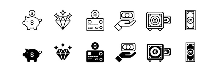 Money icon set. Dollar and Euro symbol. Vector illustration.