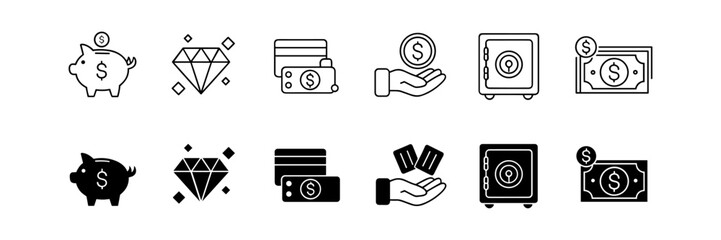 Money icon set. Dollar and Euro symbol. Vector illustration.