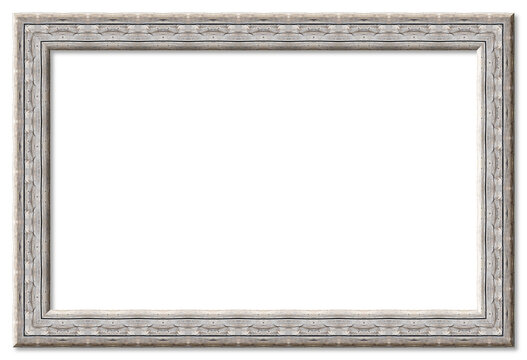 Ornate weathered wood picture frame with transparent background