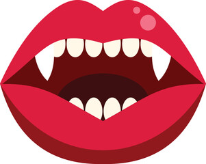 Naklejka premium Red vampire lips opening, revealing sharp fangs and white teeth