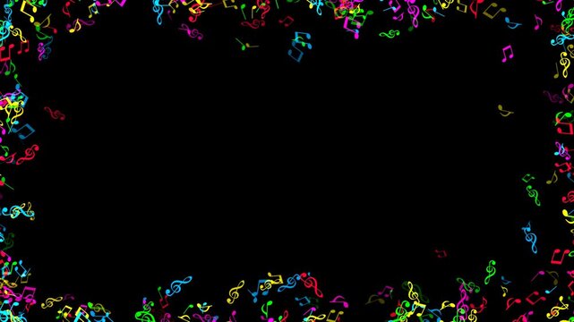 musical notes neon colors border frame on ttransparent background,png colorful notas music and song play isolated overlay social media design element