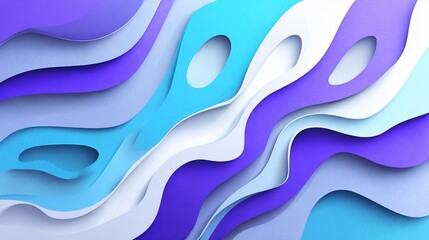 Artistic abstract paper layers in varying shades of blue, purple, and white. Fluid design with 3D effect