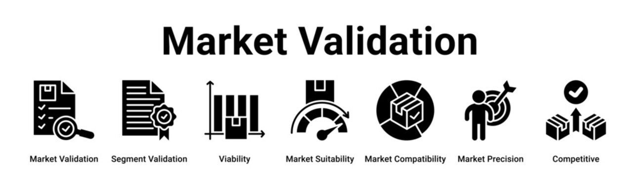 Market Validation web banner icon vector illustration concept for business with icon of Market Validation, Segment Validation, Viability, Market Suitability, Market Compatibility, Market Precision,.