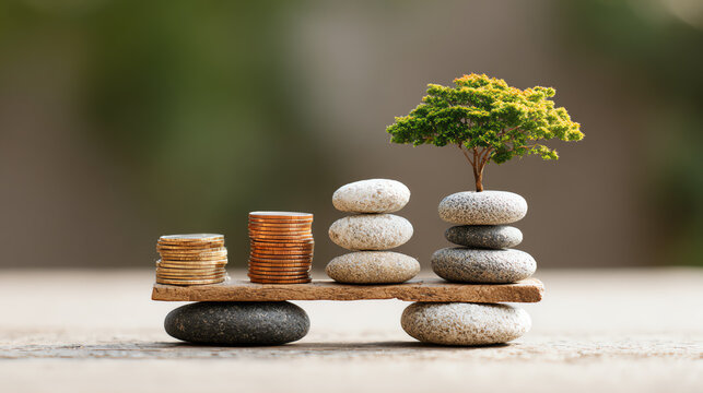 A serene arrangement of stones and a tiny tree symbolizes balance and harmony in nature and personal growth.