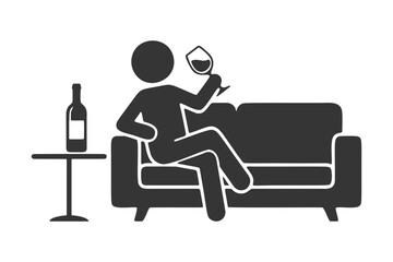 ソファでワインを楽しむ人物のシルエットアイコン