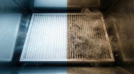 Fototapeta na wymiar Side by side comparison of a clean and dirty air filter showing the importance of hvac maintenance for indoor air quality.
