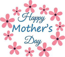 Happy mothers day greeting card with pink spring flowers and heart decorations in a floral vector design