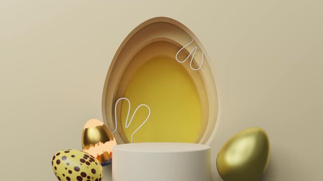 Easter 3d podium for presentation product, Suitable for promotion product. Happy easter day concept, minimal scene with pedestal and egg. Geometry platform, showcase on pedestal display. 3d animation