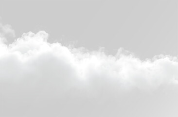 Fototapeta premium Horizontal white smoke cloud isolated on transparent background, thick rolling vapor formation with soft diffusion and natural flow, realistic atmospheric overlay PNG white cloud effect png