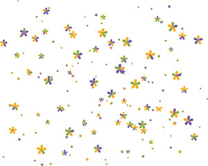 Colorful confetti and stars splashing in a festive paint pattern on a white background