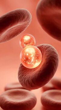 Thyroid hormone t3 t4 blood cell glowing sphere float among red cell medical background concept plasma drop energy flow metabolism health research art healthy biology science healthcare