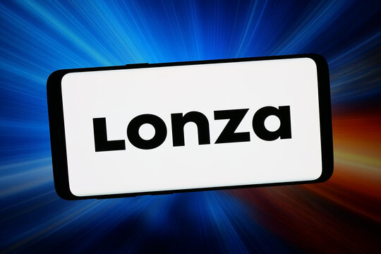 Stuttgart, Germany - 02-27-2026: In this photo illustration, the logo of Swiss pharmaceutical company Lonza Group AG is displayed on a smartphone in front of abstract background on computer screen.
