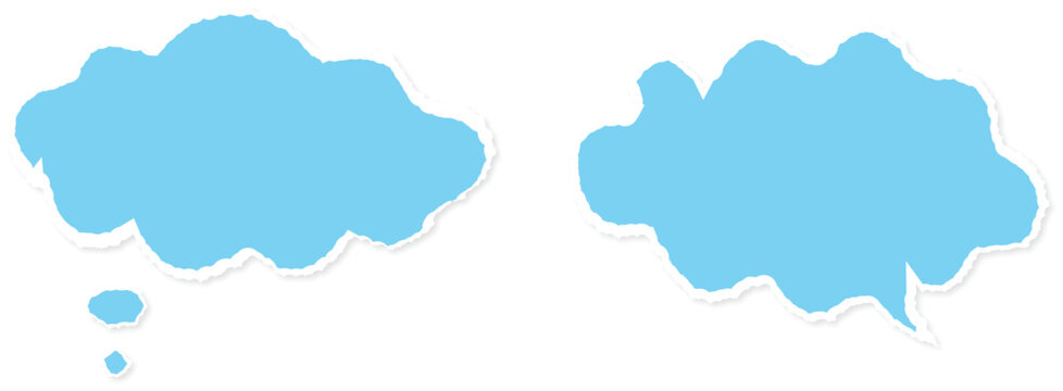 Blue Cloud Shape Set Isolated on transparent Background, pepar Style Vector Illustration