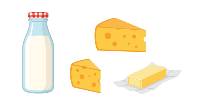 Dairy illustration set with milk cheese and butter