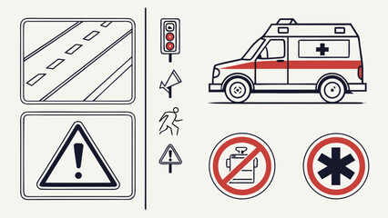 Road Safety and Emergency Response Signs A Vector Illustration.