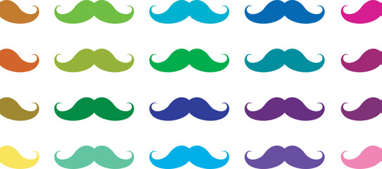Fototapeta premium Vibrant mustaches celebrating fathers day with colorful whiskers on white background