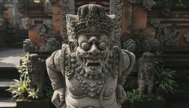 Intricately Carved Balinese Temple Guardian Deity Statue