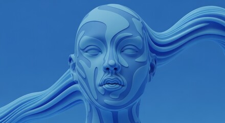 Abstract Blue Female Face Sculpture Sculpture Female Face Blue Art Modern Design 3D Rendering Digital Art Artistic Expression. Concept featuring sculpture, female face, blue art, modern design, 3d ...