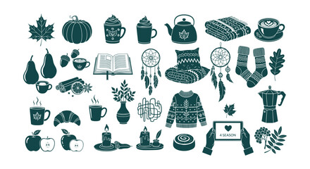 Warm Autumn Fall Season Cozy Home Lifestyle Vector Essentials Icon Collection © RUMA