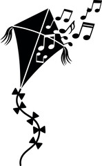 Black and White Kite with Musical Notes Vector Illustration for Creative Design Projects