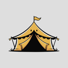 Yellow circus tent with flag on top and open entrance © OhiStock