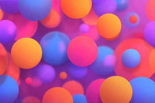 Composici&oacute;n abstracta de esferas tridimensionales vibrantes en tonos azul, naranja y rosa con un elegante efecto de profundidad de campo y bokeh.