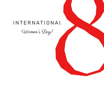 A postcard for International Women's Day featuring a large red number 8 and the inscription "Women's Day." Vector illustration on a white background.