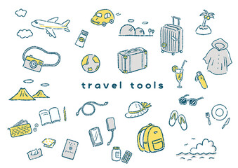 旅行モチーフの手描き風イラストセット © mamiko