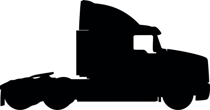 Black Silhouette of Semi Truck Tractor Isolated on White Background for Transportation Design
