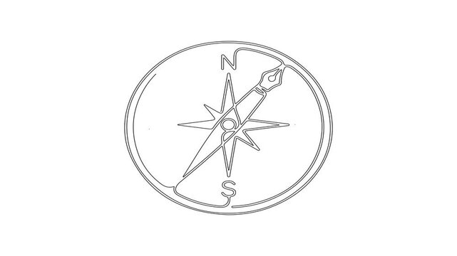 Self animated one continuous line drawing of traveler compass vector illustration