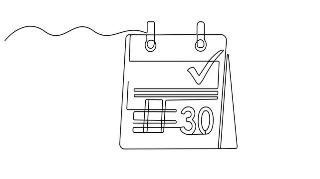 Calendar with circular arrows. Schedule, time management, planning, table, work. Business concept. One line drawing animation. Motion design. Animated technology logo. Video 4K